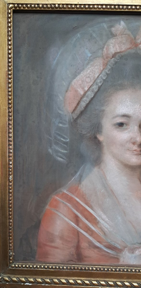 Portrait pastel XVIIIe Louis XVI jeune femme de la noblesse noble marquise comtesse cadre XVIII-photo-5