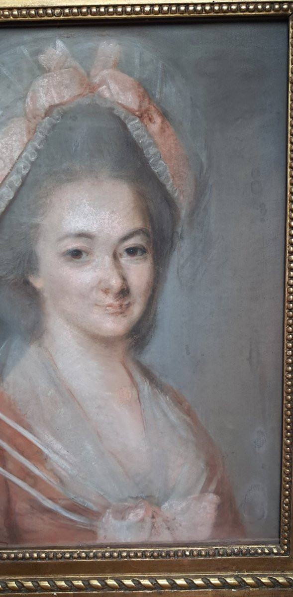 Portrait pastel XVIIIe Louis XVI jeune femme de la noblesse noble marquise comtesse cadre XVIII-photo-6