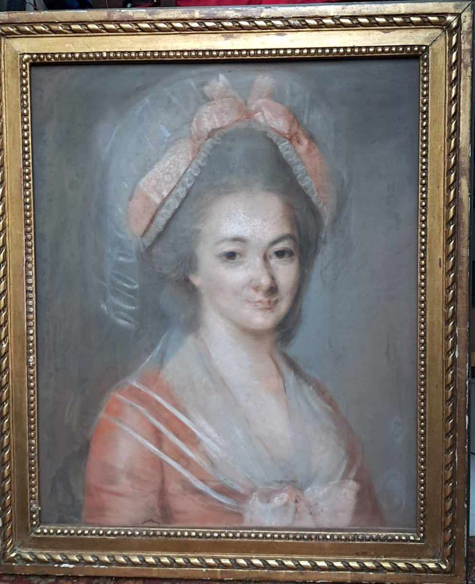 Portrait pastel XVIIIe Louis XVI jeune femme de la noblesse noble marquise comtesse cadre XVIII-photo-7