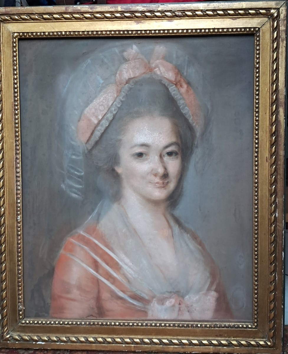 Portrait pastel XVIIIe Louis XVI jeune femme de la noblesse noble marquise comtesse cadre XVIII