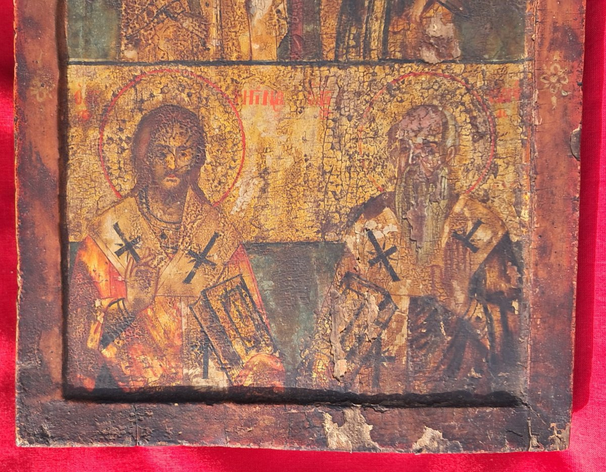 Russian Icon, 17th-18th Century, Orthodox Religion, Christ, Gilded Wood, Saints, Catholic, Oil Portrait -photo-2