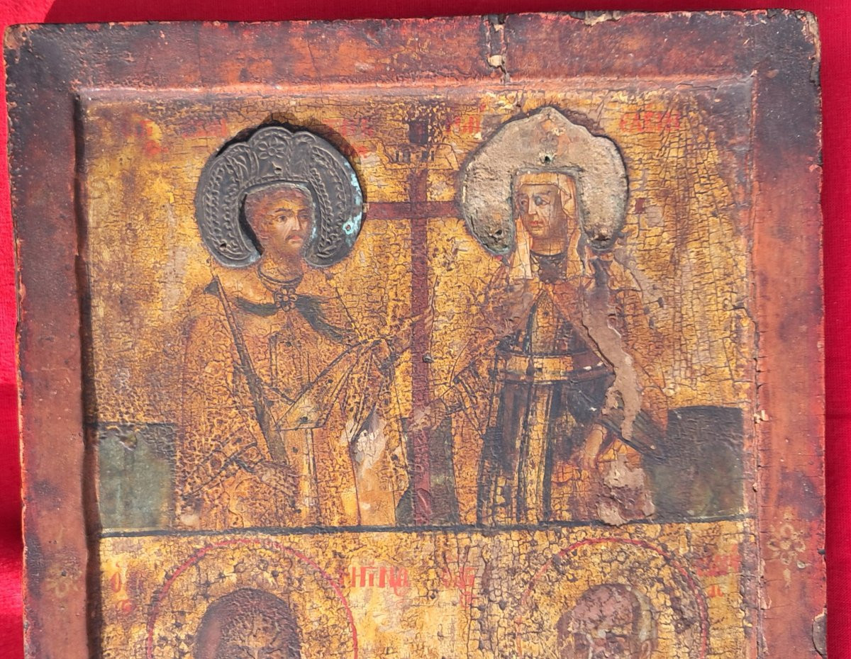 Russian Icon, 17th-18th Century, Orthodox Religion, Christ, Gilded Wood, Saints, Catholic, Oil Portrait -photo-3