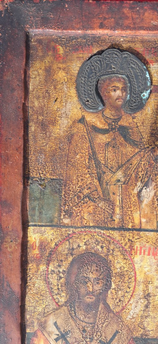Russian Icon, 17th-18th Century, Orthodox Religion, Christ, Gilded Wood, Saints, Catholic, Oil Portrait -photo-2