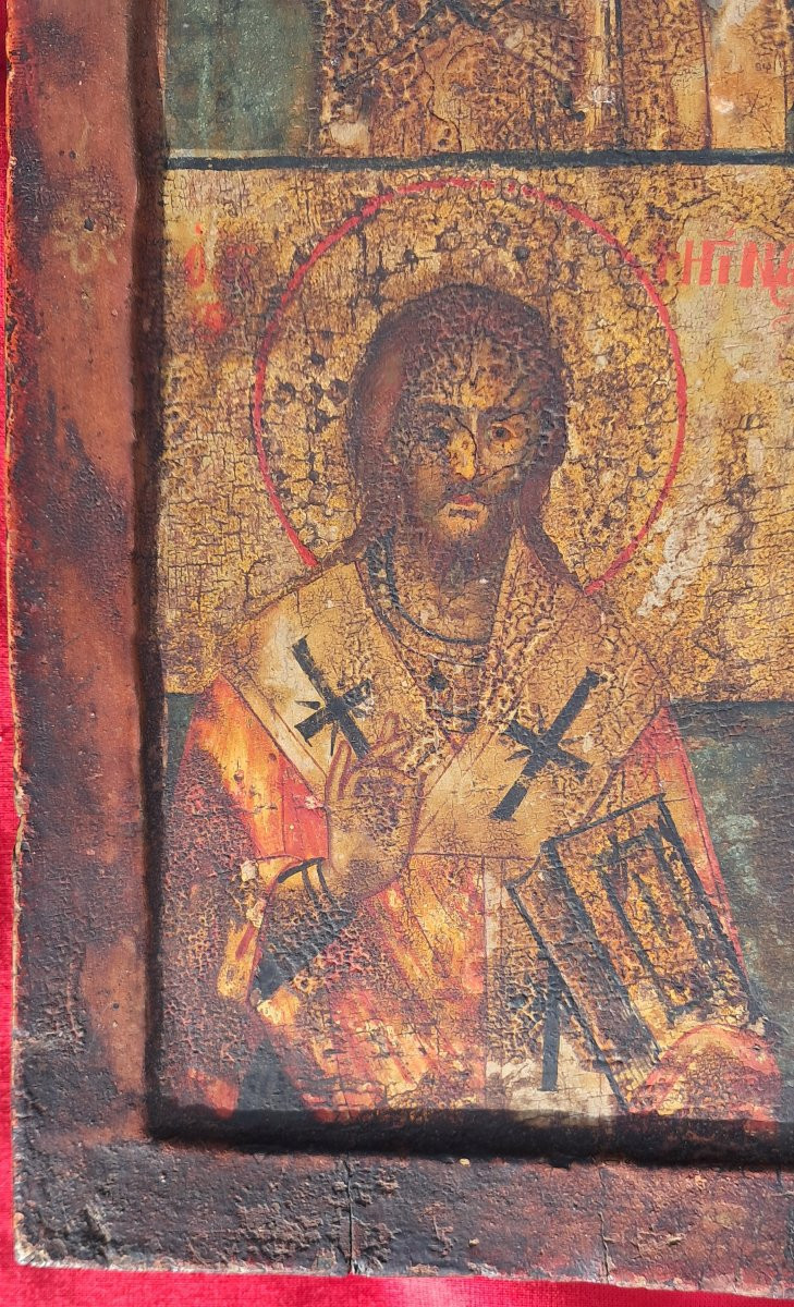 Russian Icon, 17th-18th Century, Orthodox Religion, Christ, Gilded Wood, Saints, Catholic, Oil Portrait -photo-3