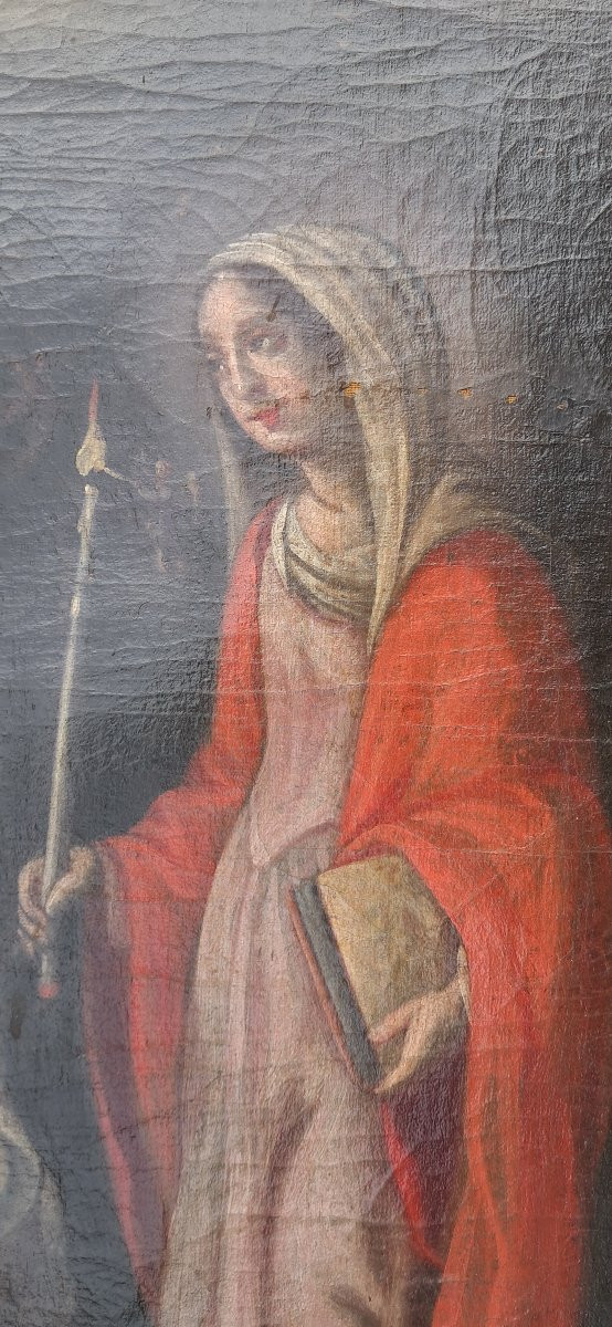 Religious Painting, 17th-18th Century, Depicting The Education Of The Virgin Mary, Catholic Religion, Saint Anne, 18th Century-photo-2