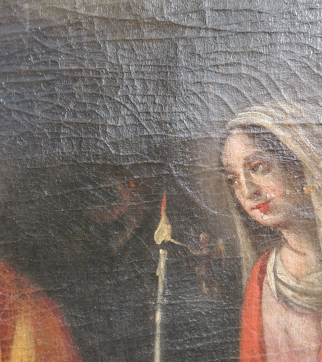 Religious Painting, 17th-18th Century, Depicting The Education Of The Virgin Mary, Catholic Religion, Saint Anne, 18th Century-photo-1