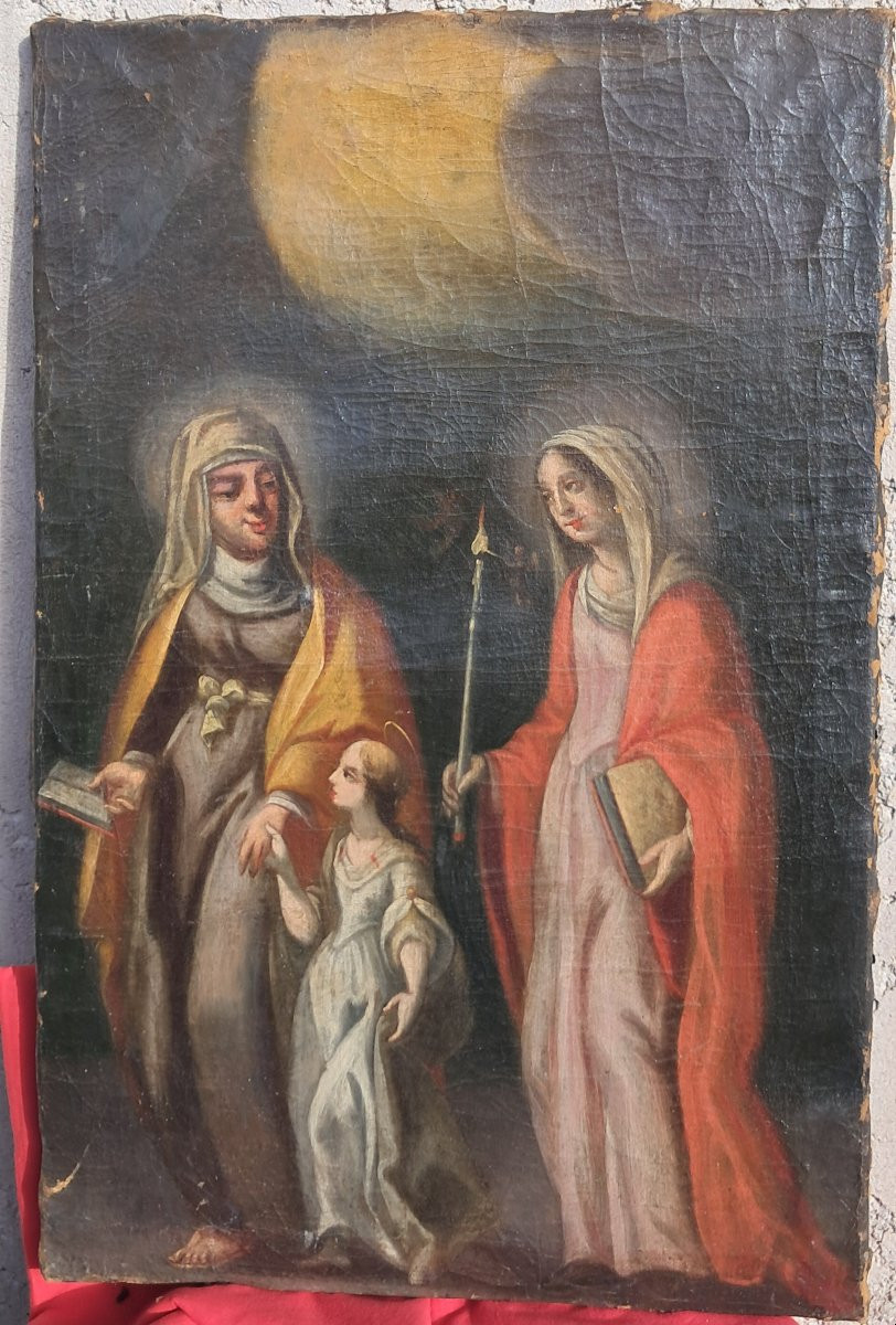 Religious Painting, 17th-18th Century, Depicting The Education Of The Virgin Mary, Catholic Religion, Saint Anne, 18th Century-photo-2