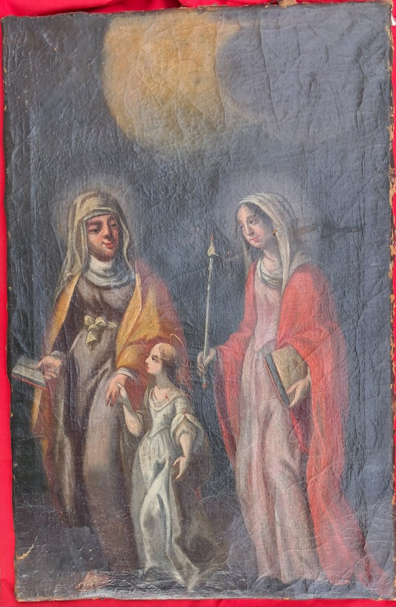 Religious Painting, 17th-18th Century, Depicting The Education Of The Virgin Mary, Catholic Religion, Saint Anne, 18th Century-photo-7