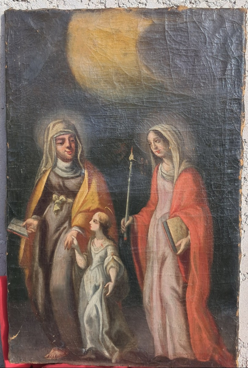 Religious Painting, 17th-18th Century, Depicting The Education Of The Virgin Mary, Catholic Religion, Saint Anne, 18th Century