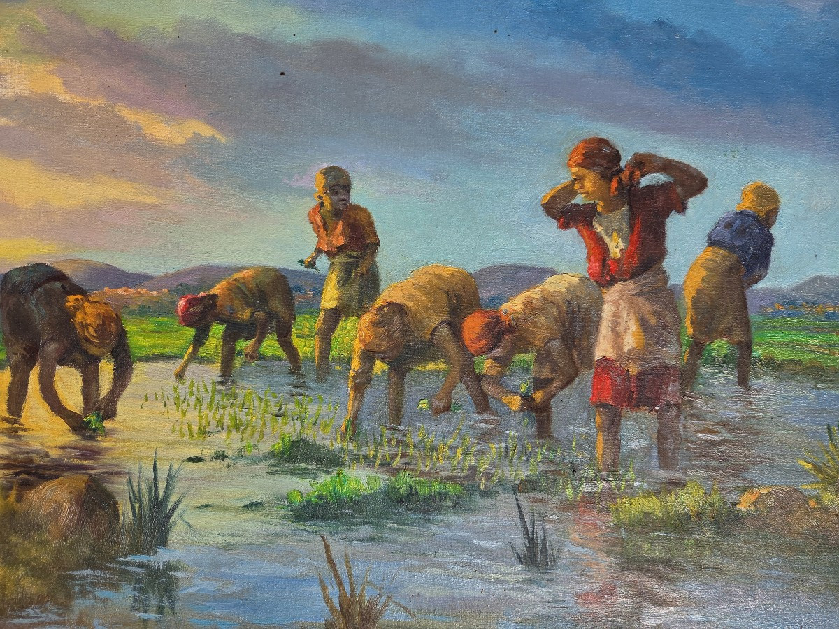 ​Jean Rambinintsoa (1899-1986) Tableau Malgache Scène Rural des Hautes Terre Madagascar-photo-1