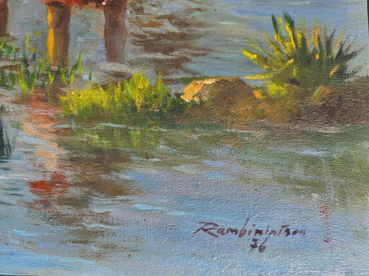 ​Jean Rambinintsoa (1899-1986) Tableau Malgache Scène Rural des Hautes Terre Madagascar-photo-2