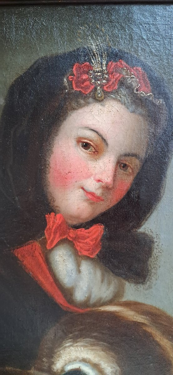 Portrait femme époque Louis XV - XVIIIe d'après COYPEL élégante noble noblesse l'hiver Huile  -photo-1