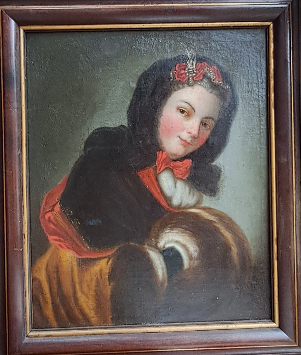 Portrait femme époque Louis XV - XVIIIe d'après COYPEL élégante noble noblesse l'hiver Huile  