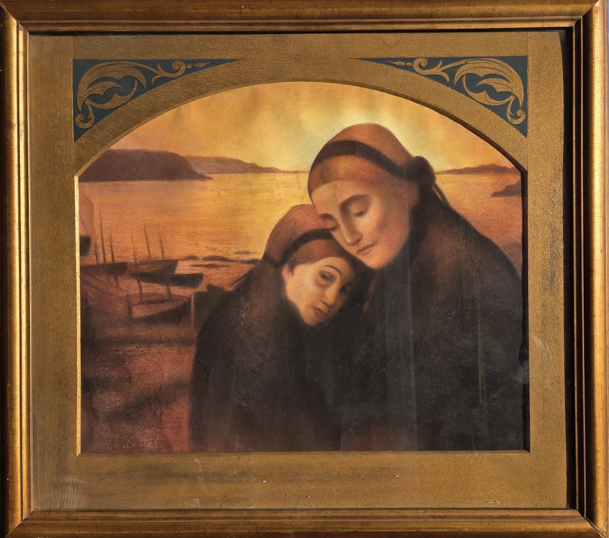 Charles Cottet (1863-1925) Une Ouessantine et son enfant – pastel, vers 1900 Bretagne Tableau 