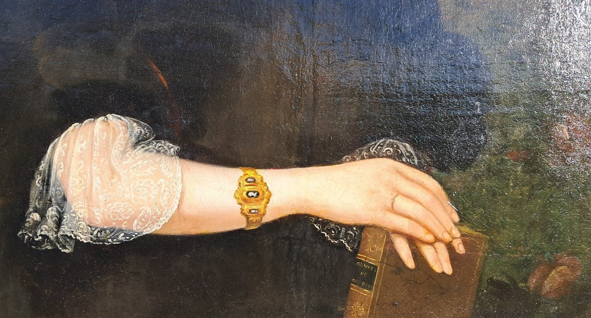 Portrait Of A Young, Elegant Noblewoman, Louis Philippe Style, 19th Century, By David Gros, Dusaulchoy, 1841-photo-1