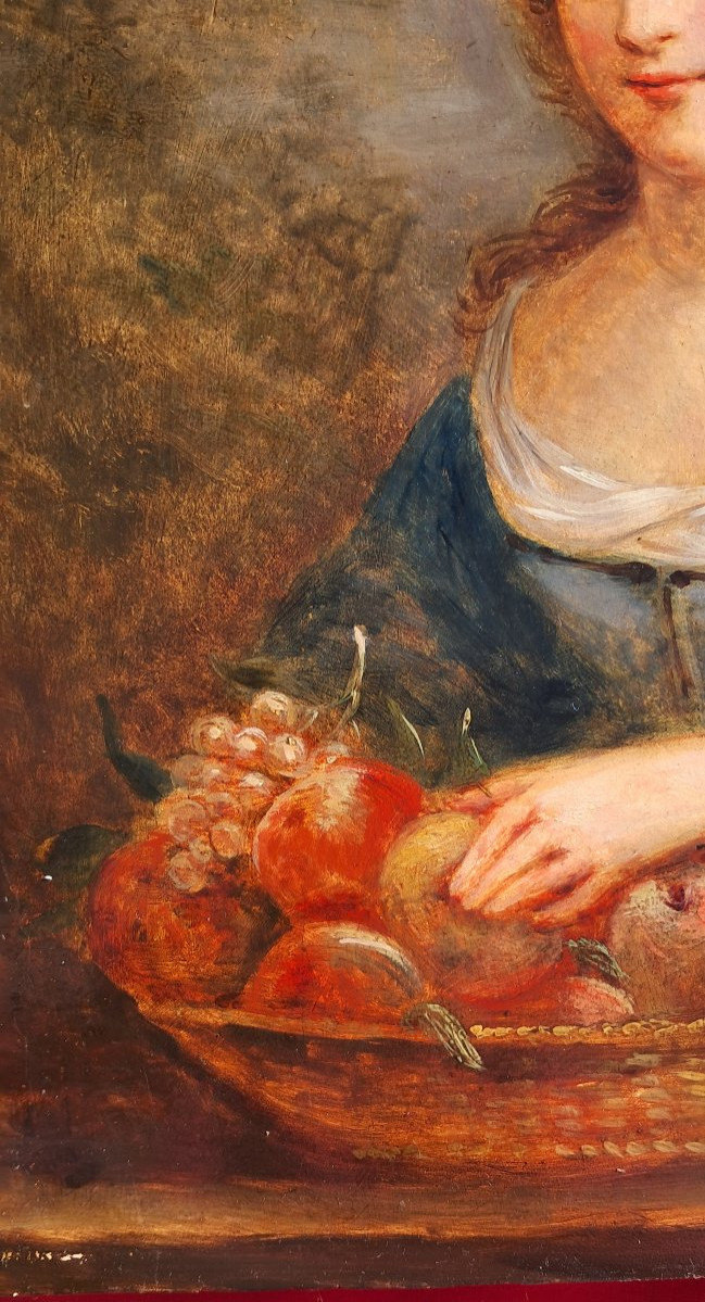 Paire de portraits de femmes fin XVIIIe école Hollandaise suiveur METSU allégorie fleurs fruits-photo-5