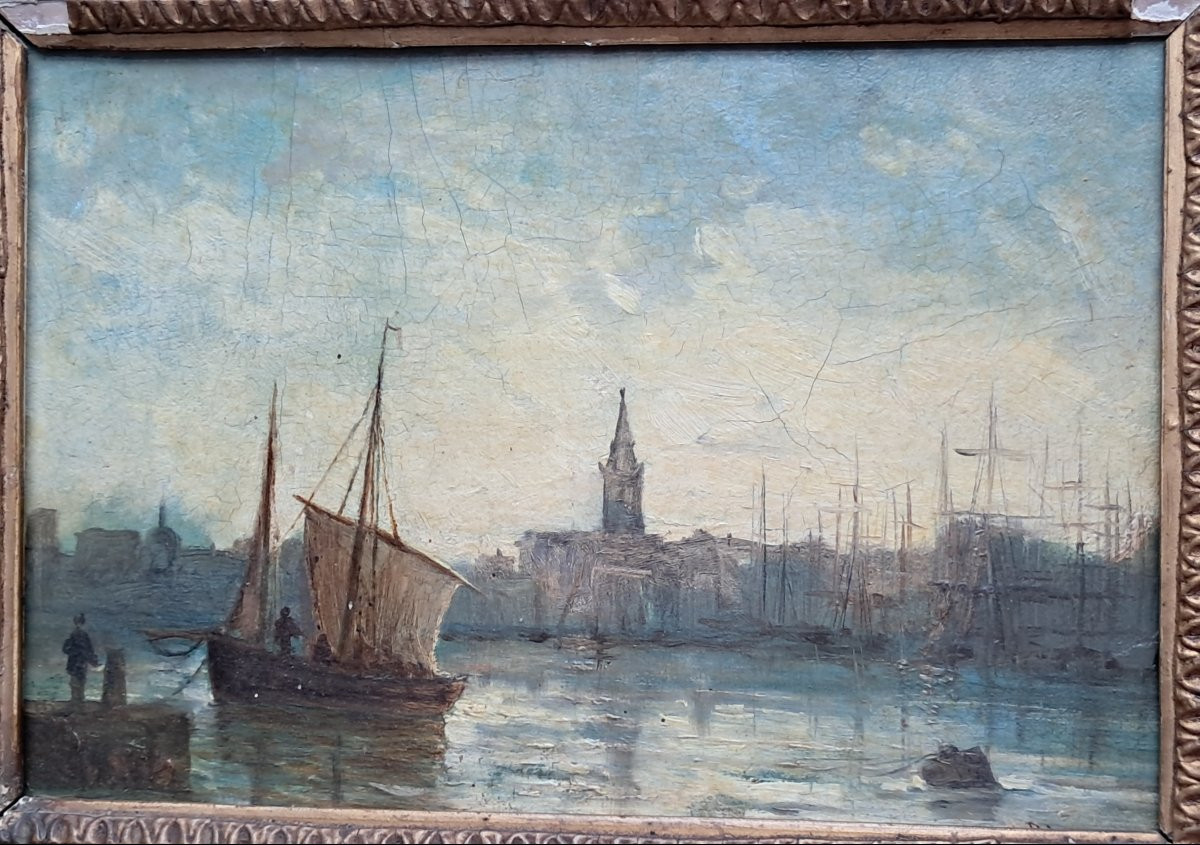 Marine Oil François Pierre Barry 19th Century Port Boats Marseille Benezit Guidin Provence Sailing Ships-photo-2