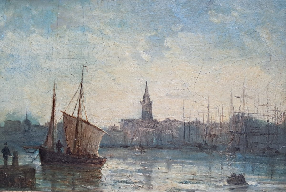 Marine Oil François Pierre Barry 19th Century Port Boats Marseille Benezit Guidin Provence Sailing Ships-photo-1