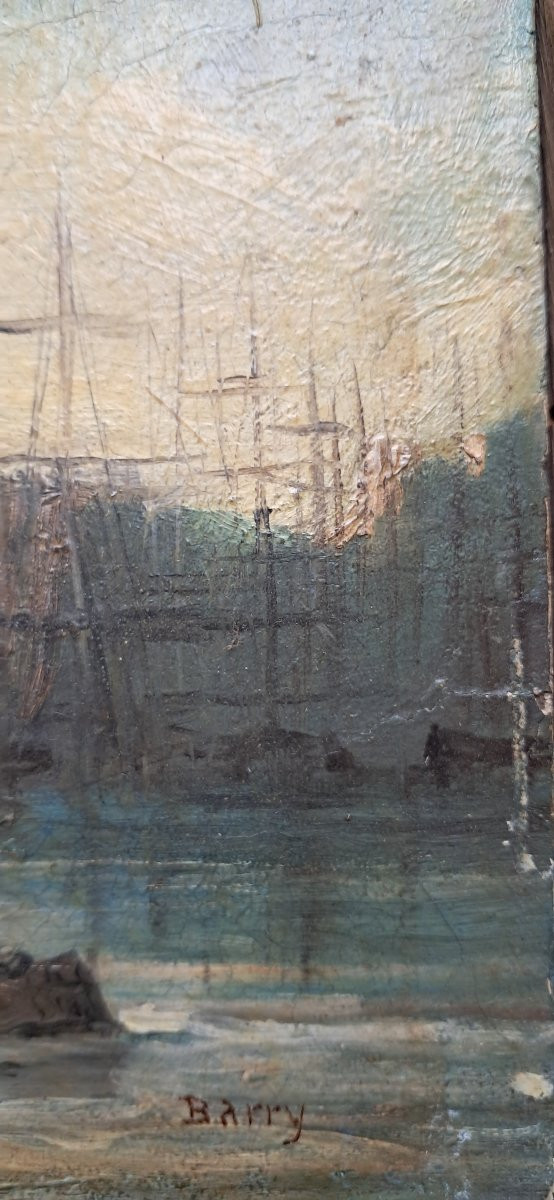 Marine Oil François Pierre Barry 19th Century Port Boats Marseille Benezit Guidin Provence Sailing Ships-photo-5