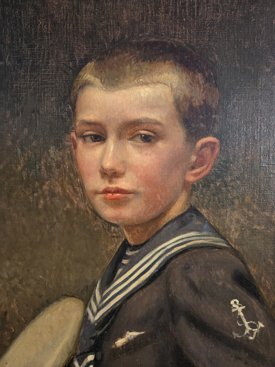 André Louis Mestrallet (1874-1968) Portrait Of A Boy In A Sailor Suit 1910 Cabin Boy-photo-3