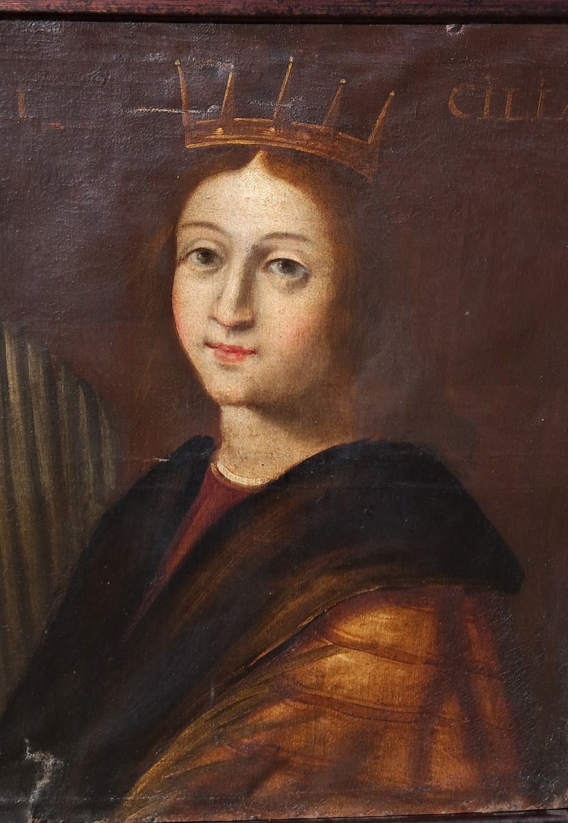 Oil Portrait Of Saint Cecilia, 17th-18th Century, Music, Musician, Catholic Religious Painting -photo-4