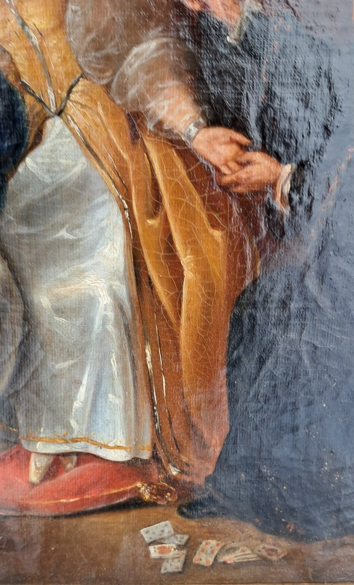 Troubadour Period Oil Painting Circa 1840. Deveria, Noble Nobility, Cartomancy, Cards, Mage, Seer, 19th Century-photo-3