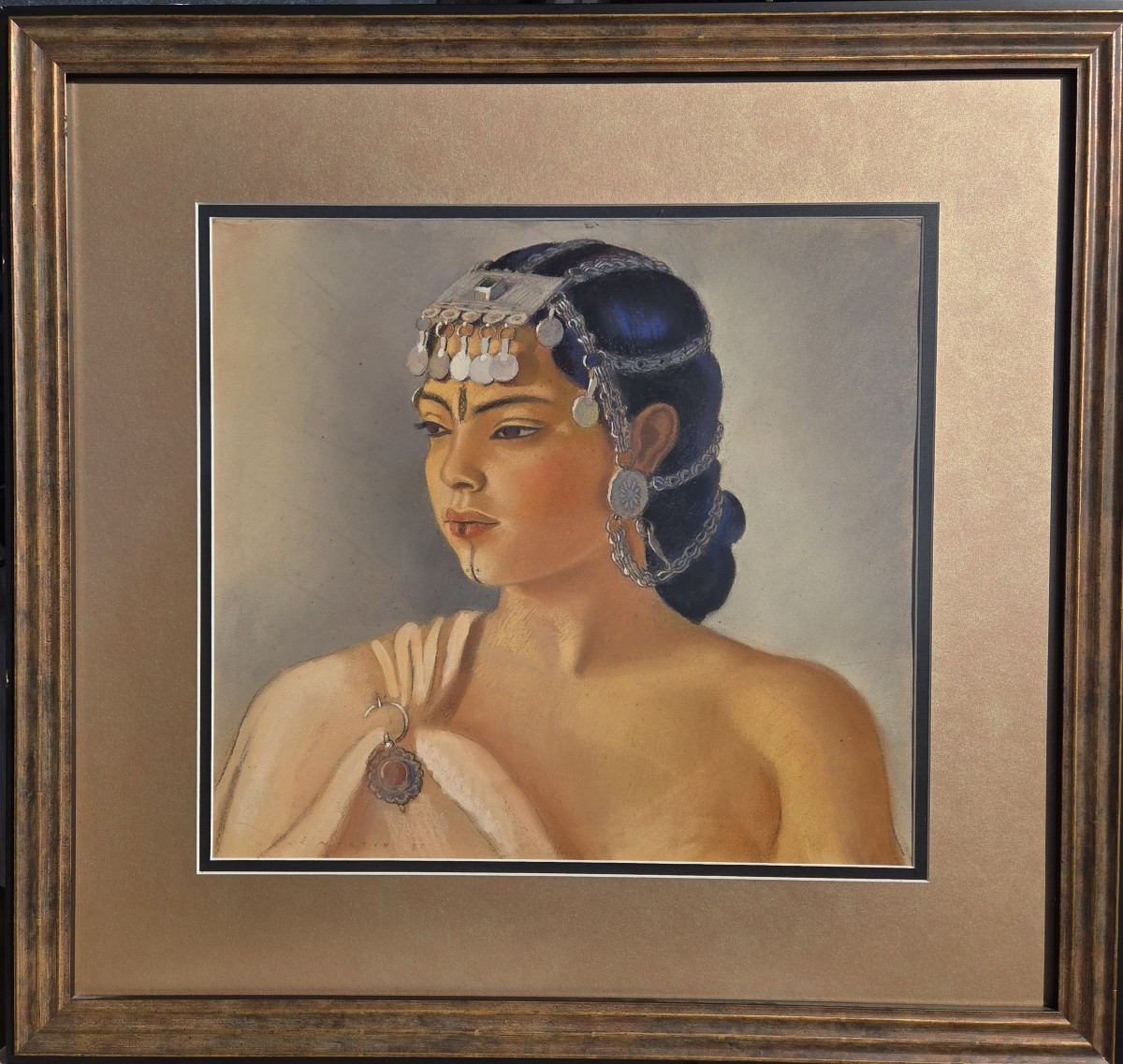 René Martin (1891-1977) Portrait de jeune femme berbère 1935 Tableau Orientaliste-photo-2