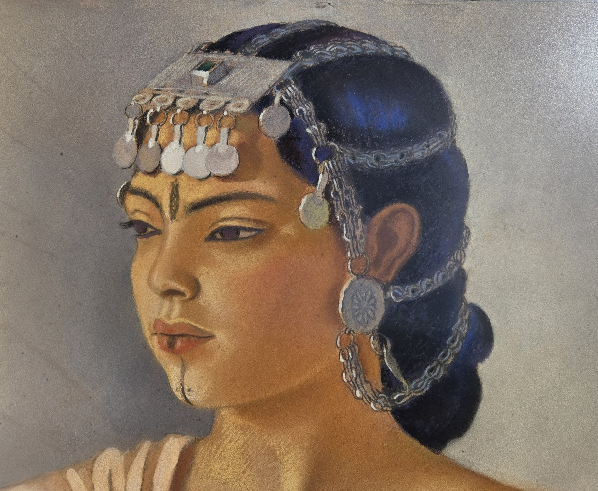 René Martin (1891-1977) Portrait de jeune femme berbère 1935 Tableau Orientaliste-photo-1