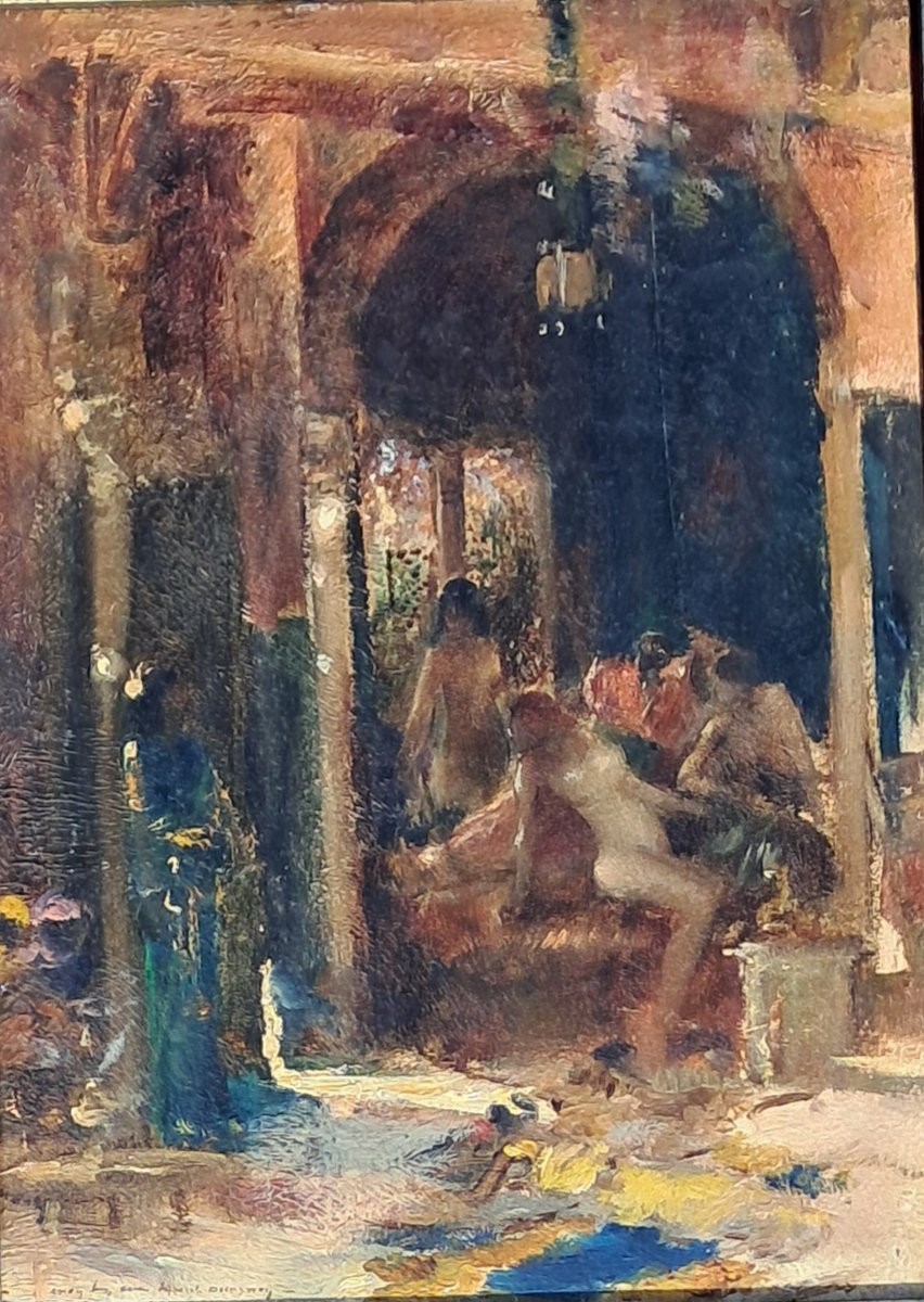 Orientalist Painting By Maurice Bompard, Harem Scene, Nude Women, Algeria, North Africa, Morocco-photo-1