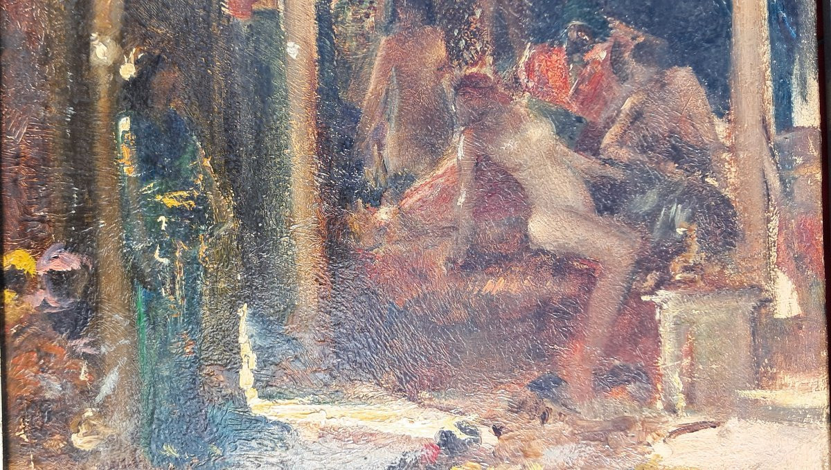 Orientalist Painting By Maurice Bompard, Harem Scene, Nude Women, Algeria, North Africa, Morocco-photo-3