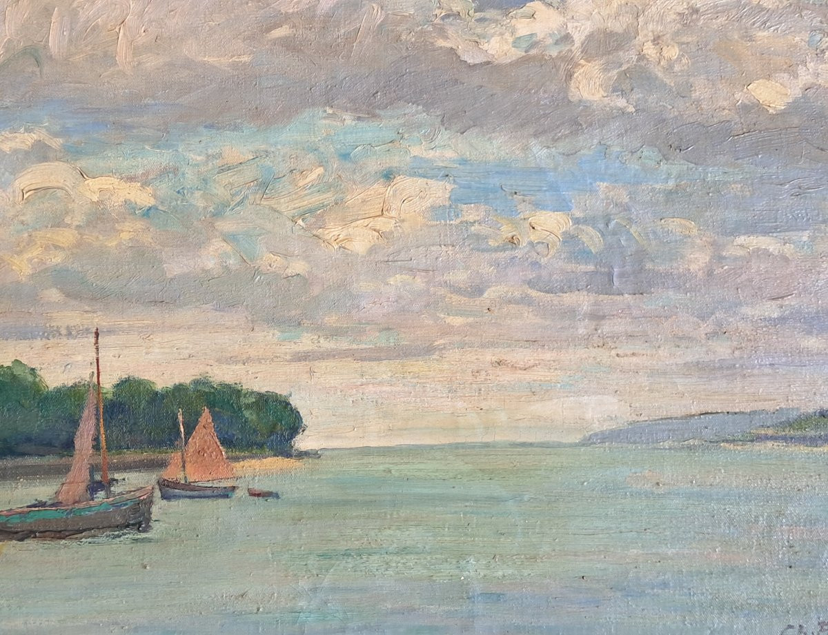 Tableau Marine Oil Brittany Locquénolé Finistere Breton Charles Forget Benezit Morlaix Boats-photo-2