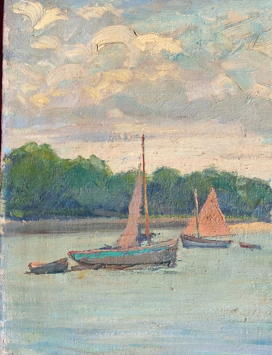 Tableau Marine Oil Brittany Locquénolé Finistere Breton Charles Forget Benezit Morlaix Boats-photo-2