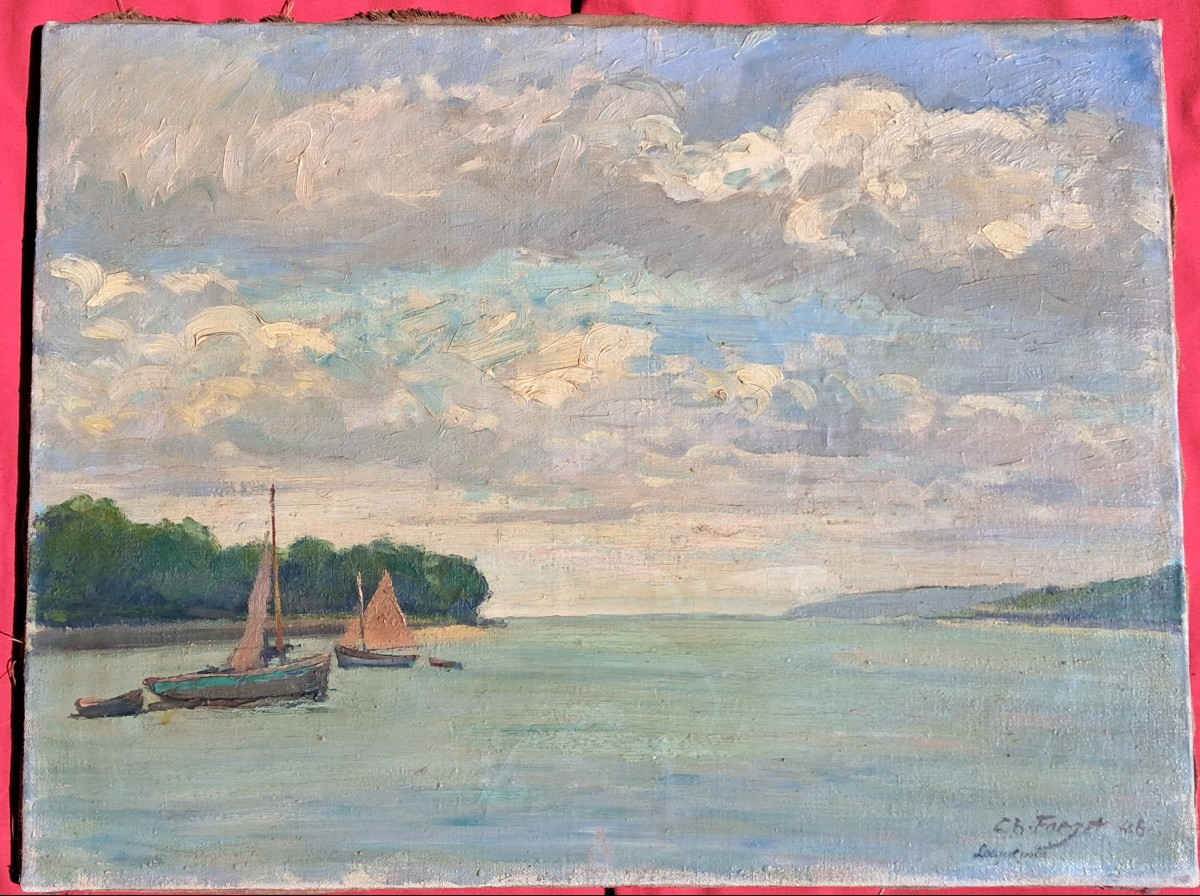 Tableau Marine Oil Brittany Locquénolé Finistere Breton Charles Forget Benezit Morlaix Boats