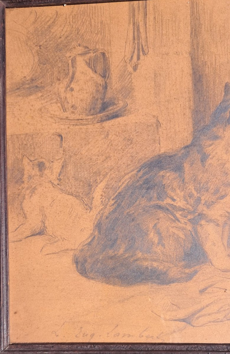 Dessin Chats chatons Louis Eugène LAMBERT XIXe 19e animaux animal BENEZIT  -photo-3
