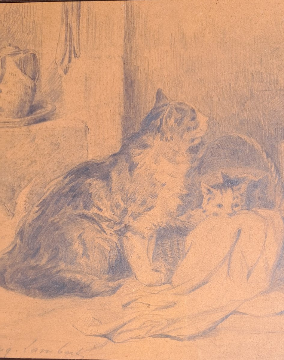 Dessin Chats chatons Louis Eugène LAMBERT XIXe 19e animaux animal BENEZIT  -photo-4