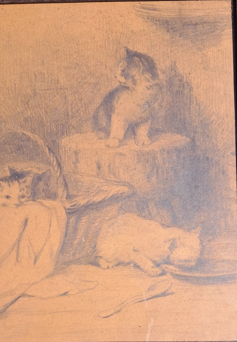 Dessin Chats chatons Louis Eugène LAMBERT XIXe 19e animaux animal BENEZIT  -photo-5