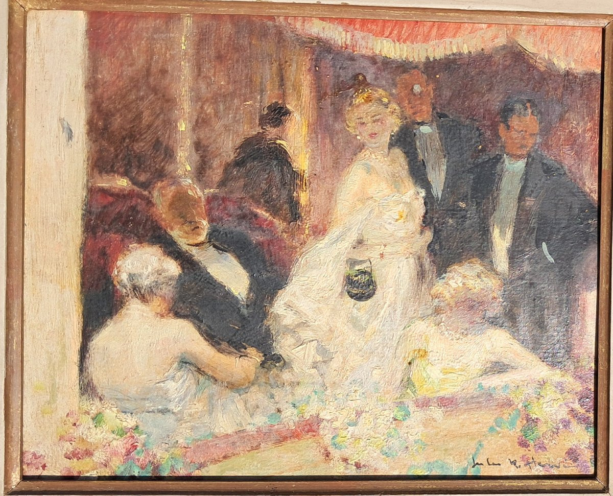 Jules René Hervé Oil On A Theater Or Opera Stage Elegant Paris Impressionist Bourgeoisie-photo-2