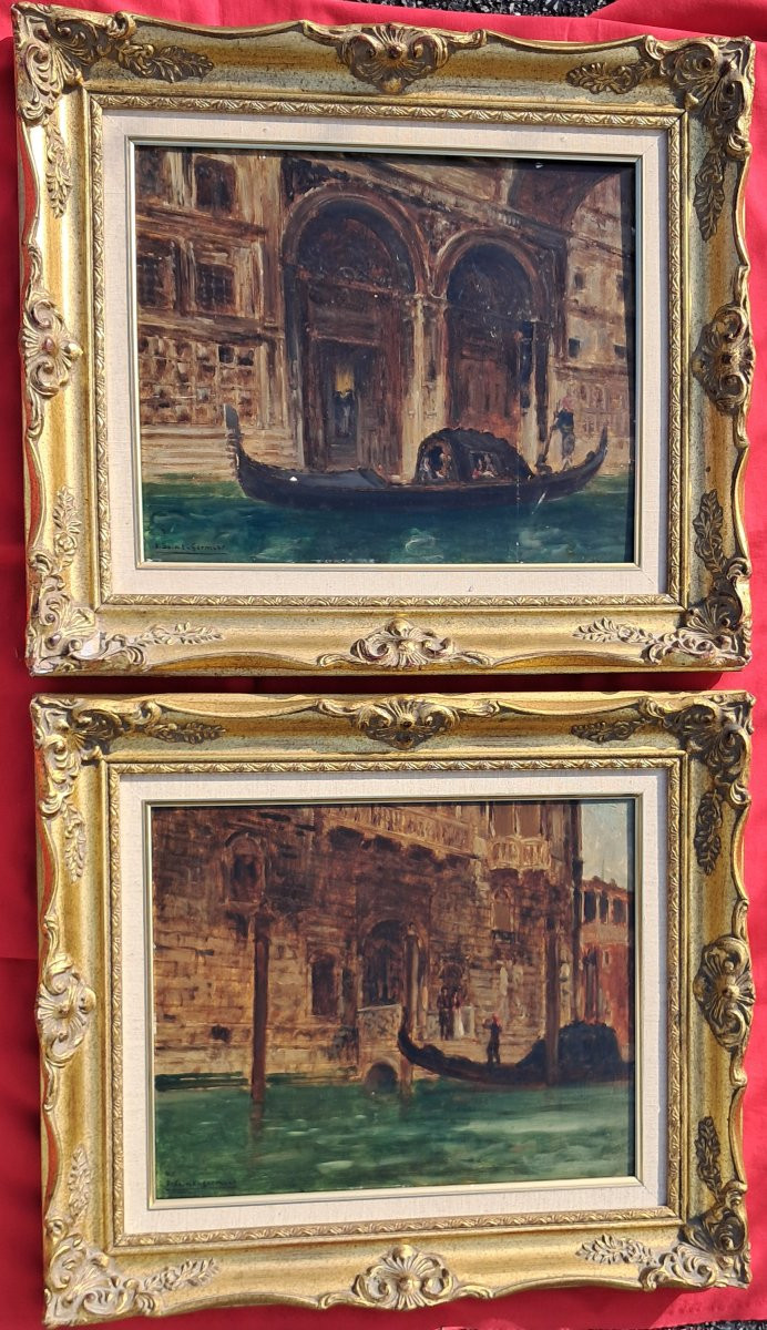 Paire de tableaux Venise Italie Joseph Saint Germier impressionniste Toulouse Bayonne Basque-photo-1