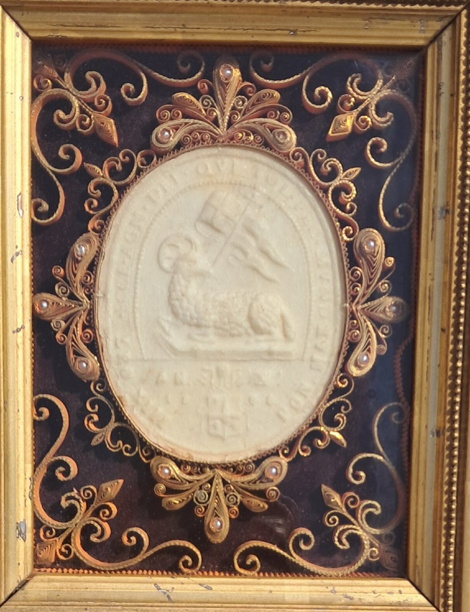 Frame Reliquary Napoleon III Wax Agnus Dei Pope Paperolles Catholic Christian Cross Religion-photo-2