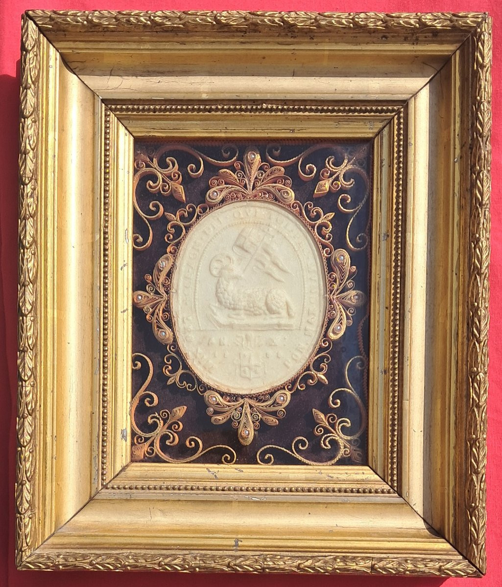 Frame Reliquary Napoleon III Wax Agnus Dei Pope Paperolles Catholic Christian Cross Religion-photo-3