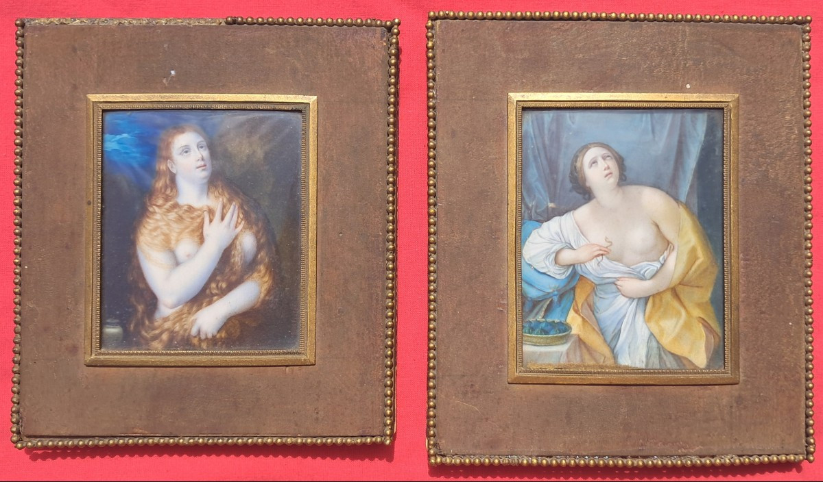 Miniature Portraits 19th Century Italy Calistri Marie Madeleine Le Titien Death Of Cleopatra Guido Réni