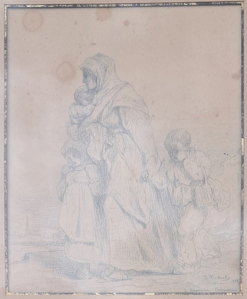 Drawing Jean François Portaels 1855 Ferdinand Cormon Belgian Prix De Rome Mother And Children Benezit-photo-2