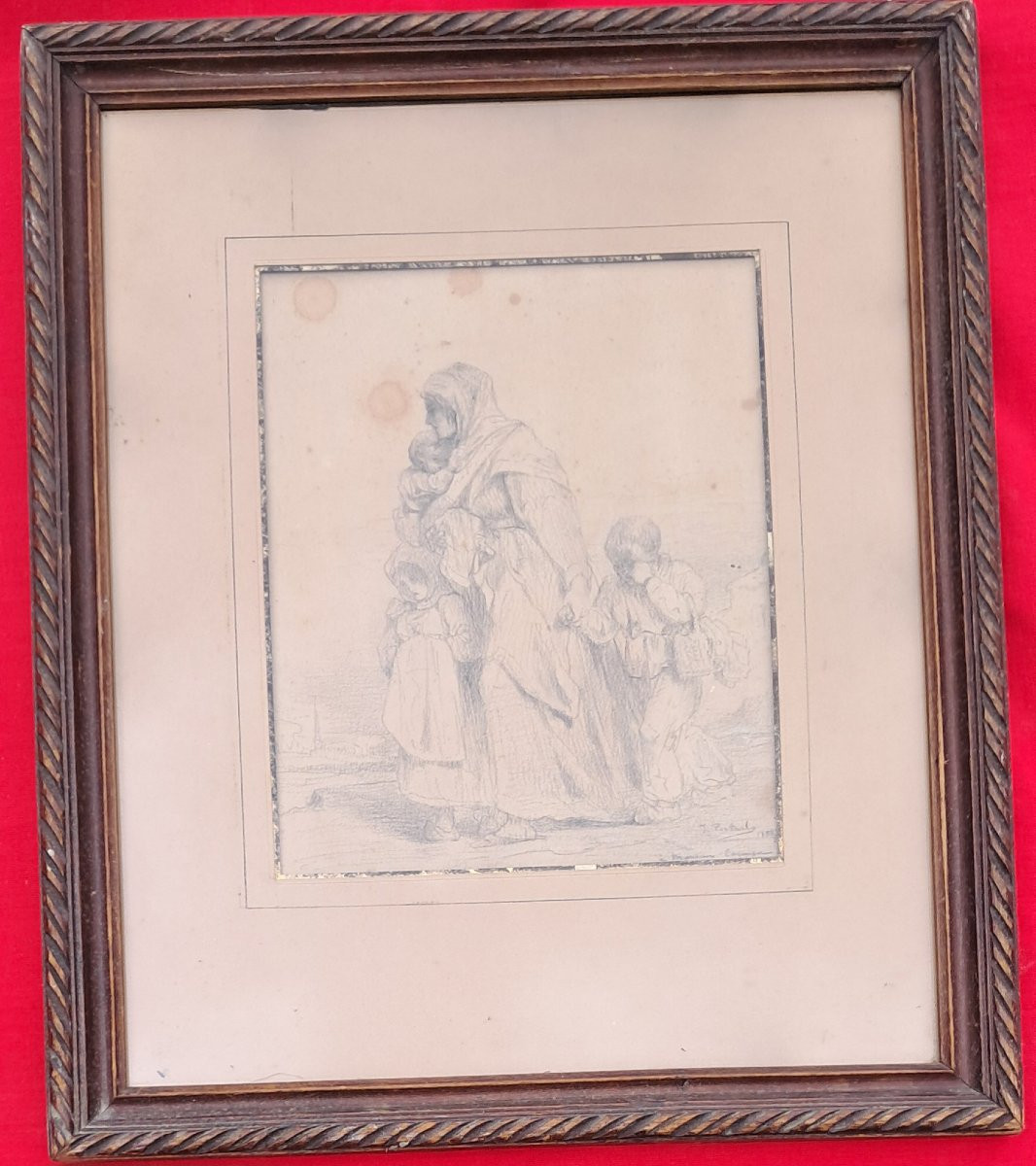 Drawing Jean François Portaels 1855 Ferdinand Cormon Belgian Prix De Rome Mother And Children Benezit-photo-1