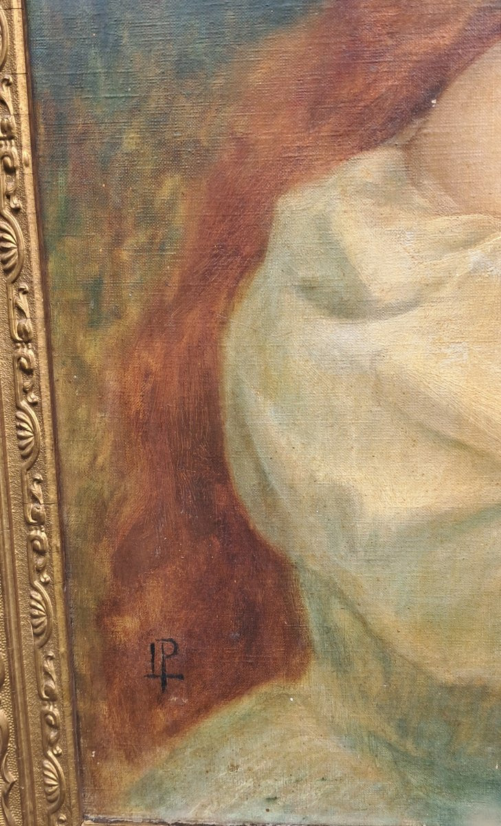 Art Nouveau Portrait Painting Of An Elegant Blonde/redheaded Young Girl With Roses And Flowers,-photo-3