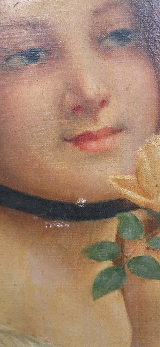 Art Nouveau Portrait Painting Of An Elegant Blonde/redheaded Young Girl With Roses And Flowers,-photo-4