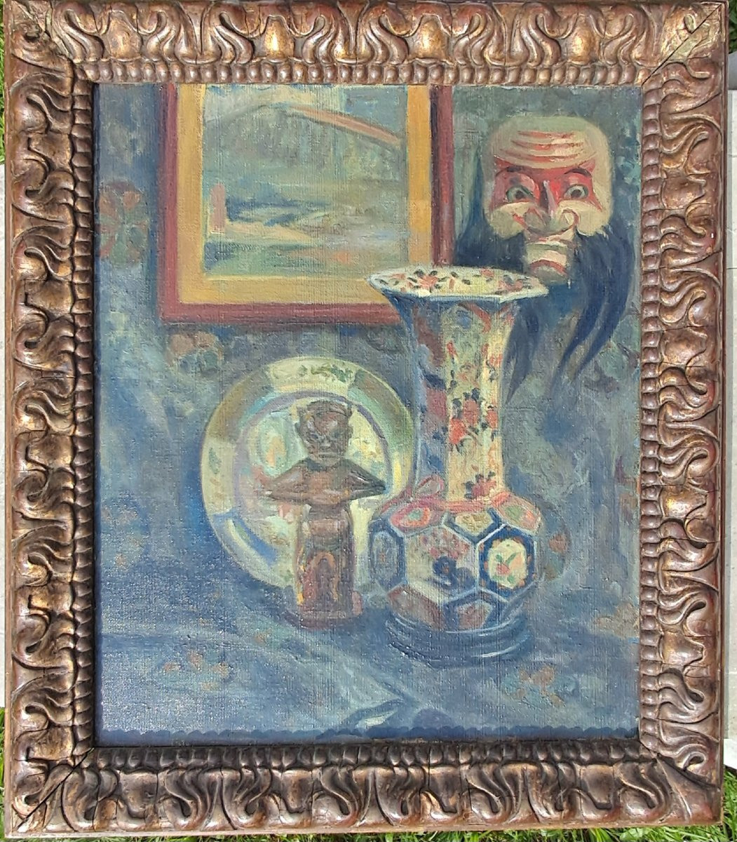 Painting 19th Century Imari Noh Mask Fetish Africa Asia China Japan Orientalism Japanism Travel-photo-3