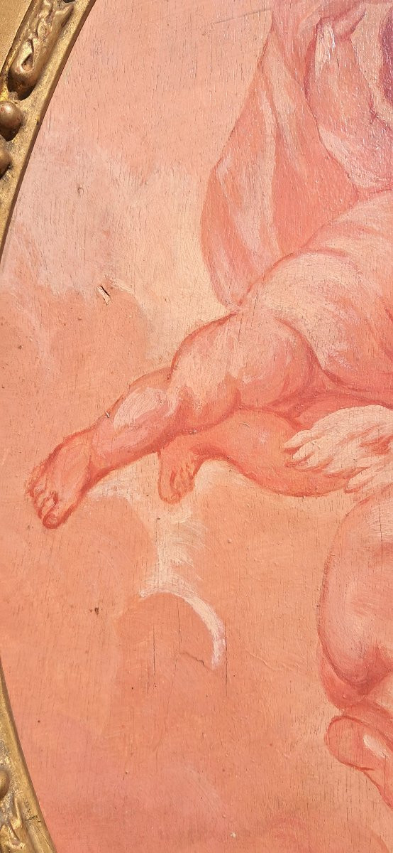 Tableau ovale Louis XV François Boucher Putti Angelot XVIIIe XIXe Napoléon III rose allégorie -photo-4