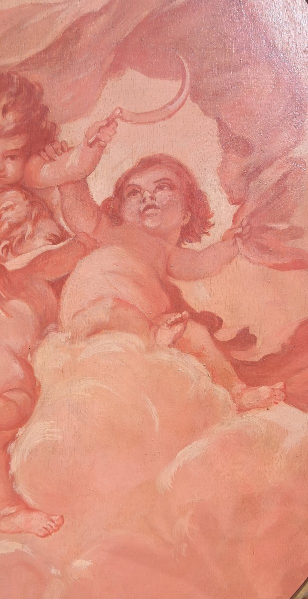 Tableau ovale Louis XV François Boucher Putti Angelot XVIIIe XIXe Napoléon III rose allégorie -photo-1