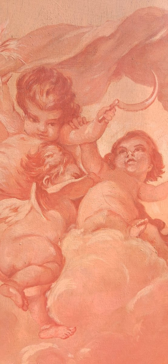 Tableau ovale Louis XV François Boucher Putti Angelot XVIIIe XIXe Napoléon III rose allégorie -photo-3