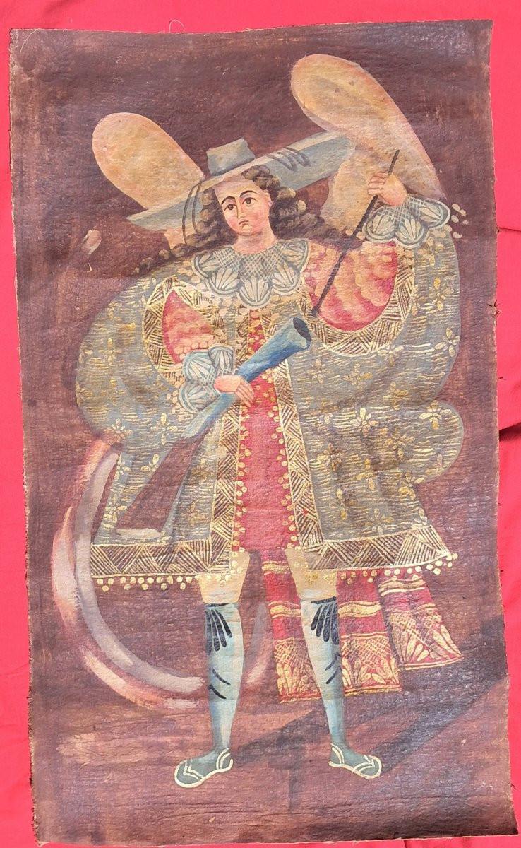 Painting School Of Cuzco Peru Angel Arquebusier Catholic Baroque Gold Inca Andes Bolivia Ecuador-photo-2